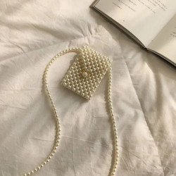 Beaded Woven Tote Bags for Women Pearl Purses and Handbags Ladies Evening Party Hand Bags