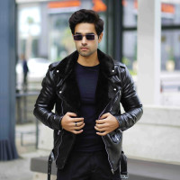 Men's Black Faux Leather Biker Jacket with Fur Collar - Stylish and Durable