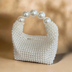 Beaded Woven Tote Bags for Women Pearl Purses and Handbags Ladies Evening Party Hand Bags