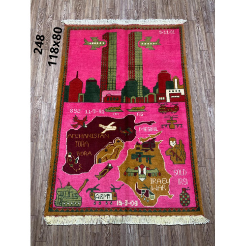 Afghan war rugs, 9/11 war rugs, world trade center  Afghan map rugs opium rugs size 118 cm x 80 cm