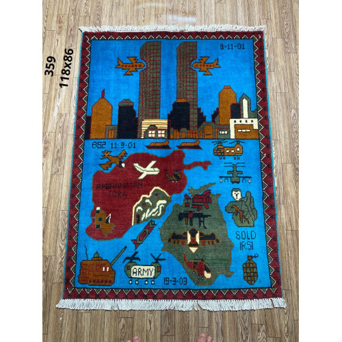 Afghan war rugs, 9/11 war rugs, world trade center  Afghan map rugs opium rugs size 118 cm x 86 cm