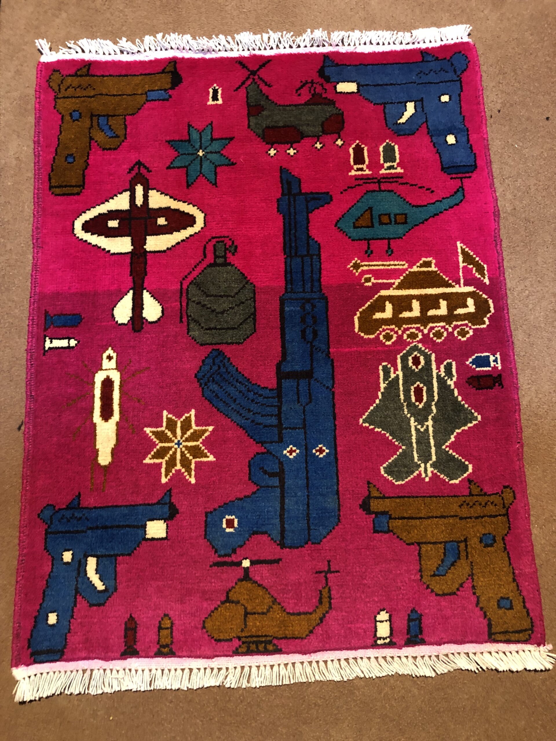 rug no 1 Hand Made Afghan war Rug , 9/11 world trade center war rugs with weapons Size 60  cm x 80 cm - Image 2