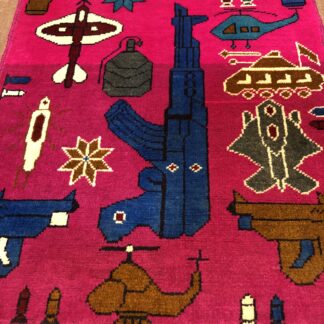 rug no 1 Hand Made Afghan war Rug , 9/11 world trade center war rugs with weapons Size 60  cm x 80 cm