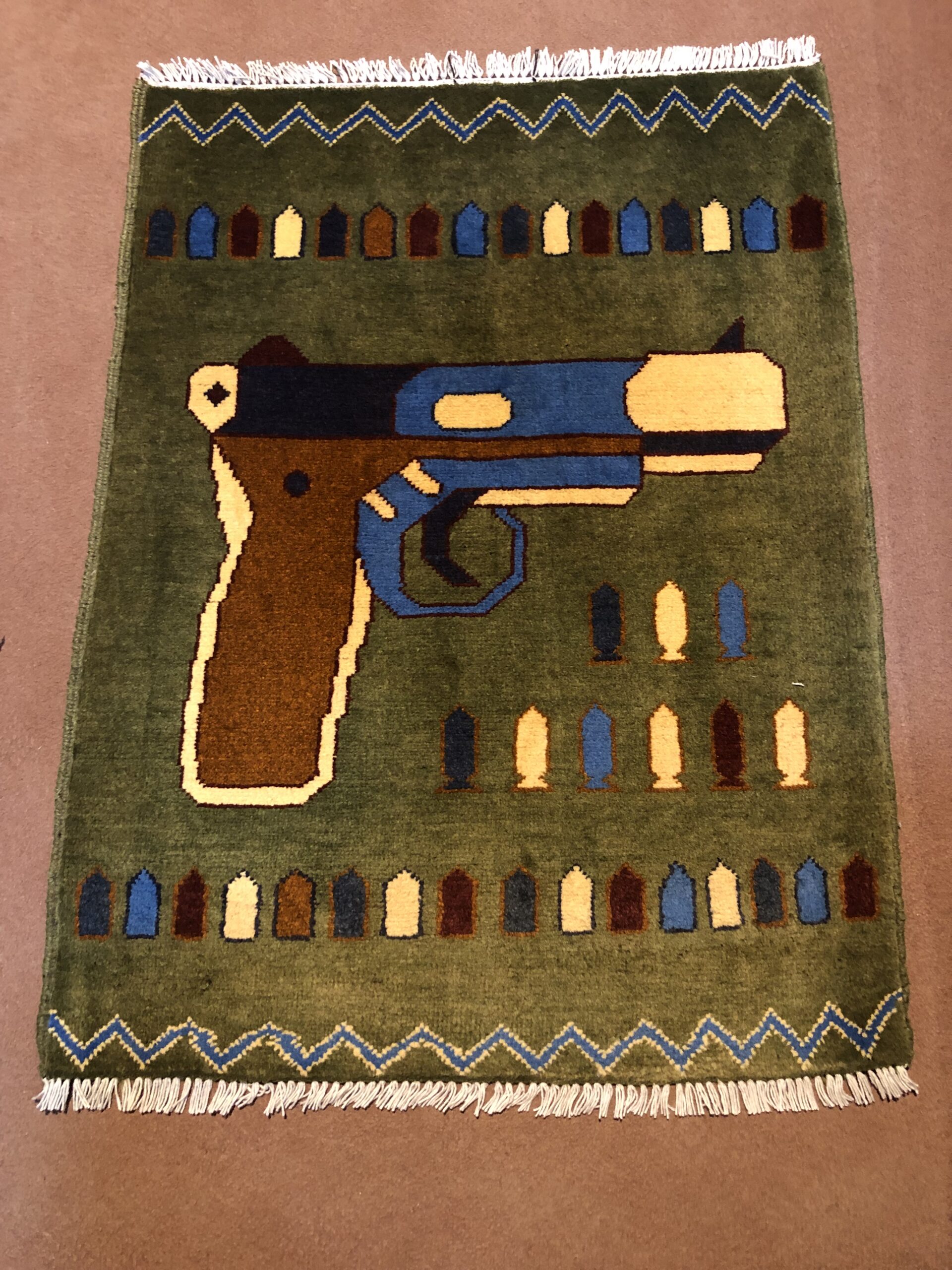 rug no 1 Hand Made Afghan war Rug , 9/11 world trade center war rugs with weapons Size 60  cm x 80 cm