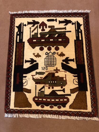 Hand Made Afghan war Rug, afghan ak47 and weapons war rugs Size 60  cm x 80 cm