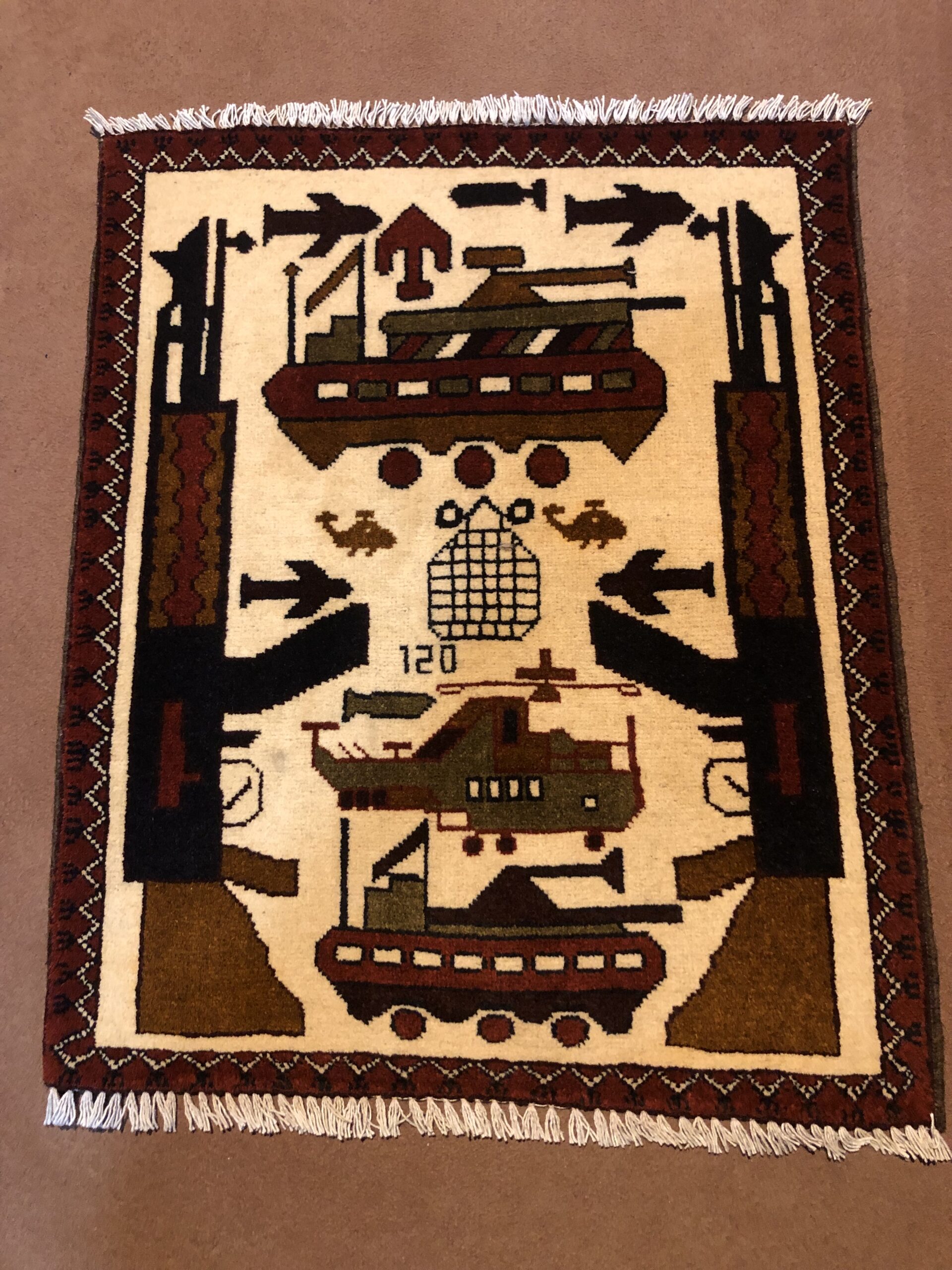 Hand Made Afghan war Rug, afghan ak47 and weapons war rugs Size 60  cm x 80 cm