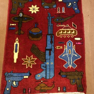 Hand Made Afghan war Rug, afghan ak47 and weapons war rugs Size 60 cm x 80 cm