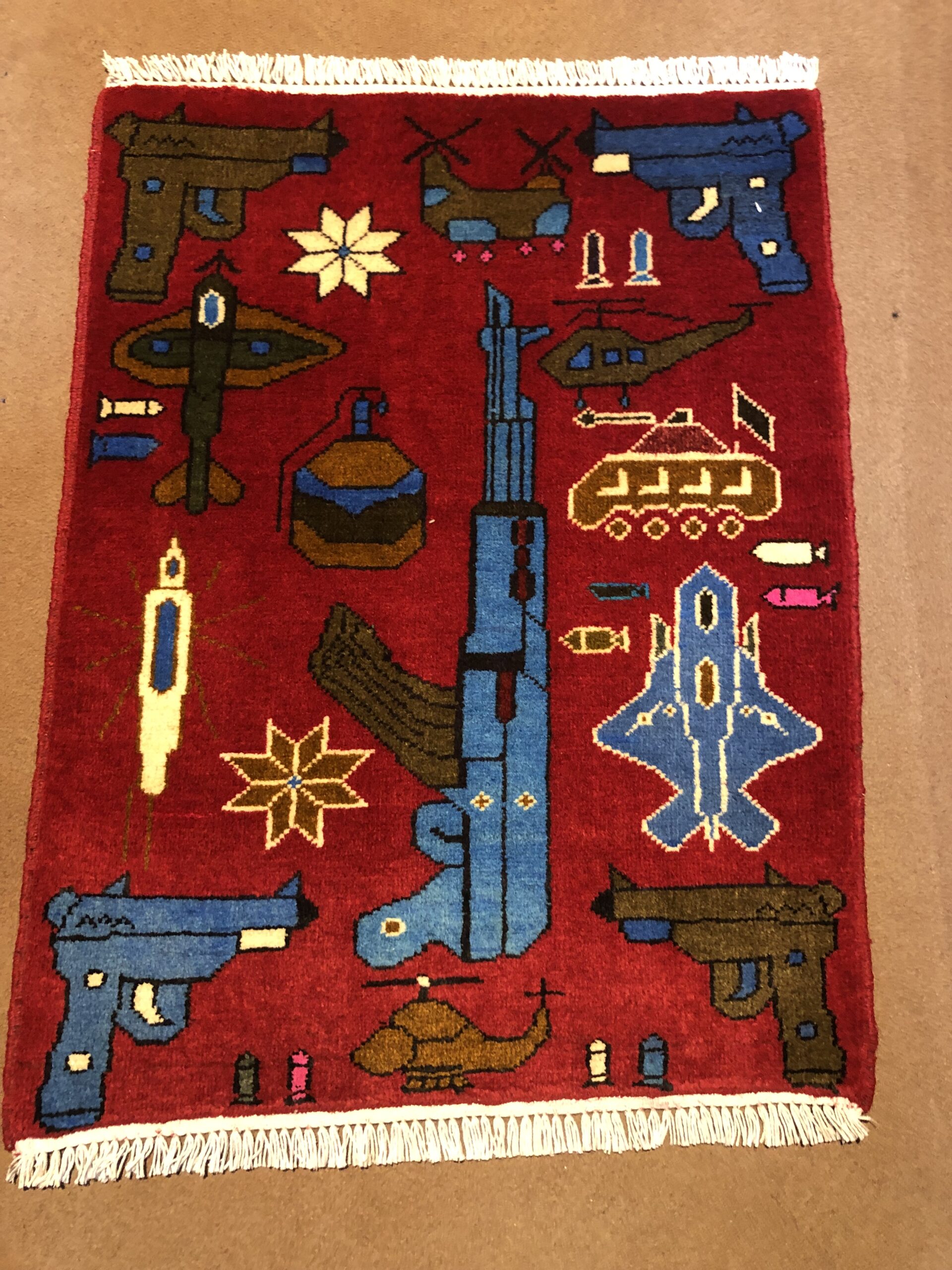 Hand Made Afghan war Rug, afghan ak47 and weapons war rugs Size 60 cm x 80 cm