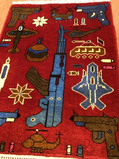 Hand Made Afghan war Rug, afghan ak47 and weapons war rugs Size 60 cm x 80 cm - Image 2