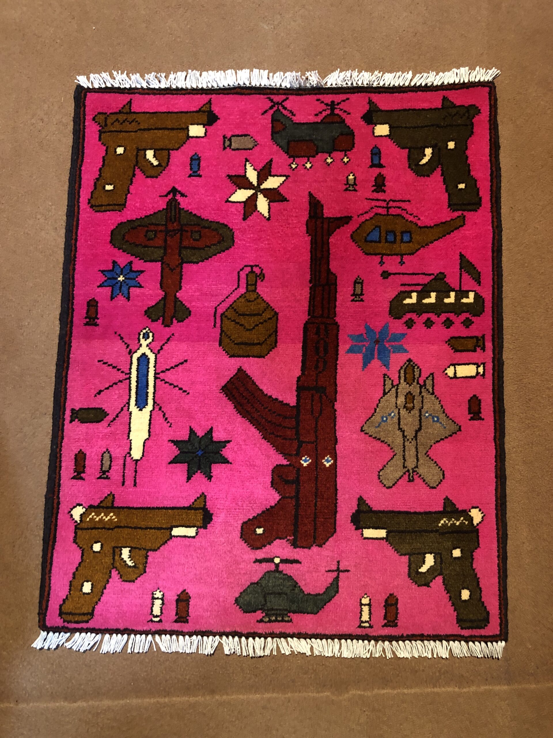 Hand Made Afghan war Rug, afghan ak47 and weapons war rugs Size 60  cm x 80 cm