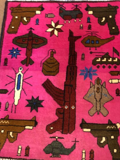 Hand Made Afghan war Rug, afghan ak47 and weapons war rugs Size 60  cm x 80 cm - Image 2