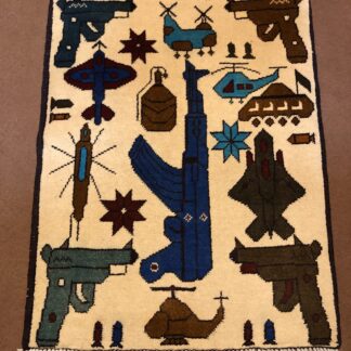 Hand Made Afghan war Rug, afghan ak47 weapons war rugs Size 60  cm x 80 cm