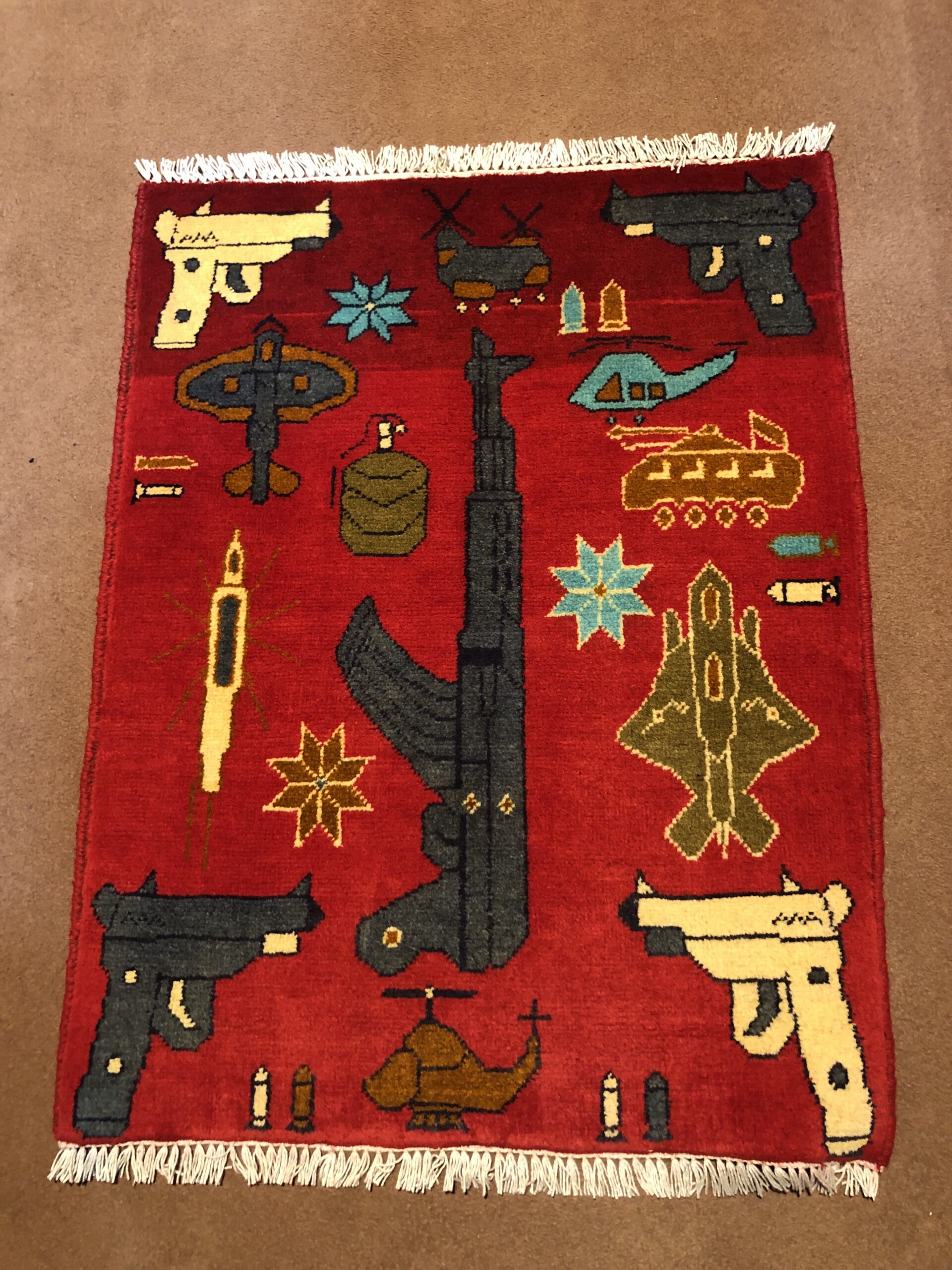 Hand Made Afghan war Rug, afghan weapons war rugs Size 60  cm x 80 cm