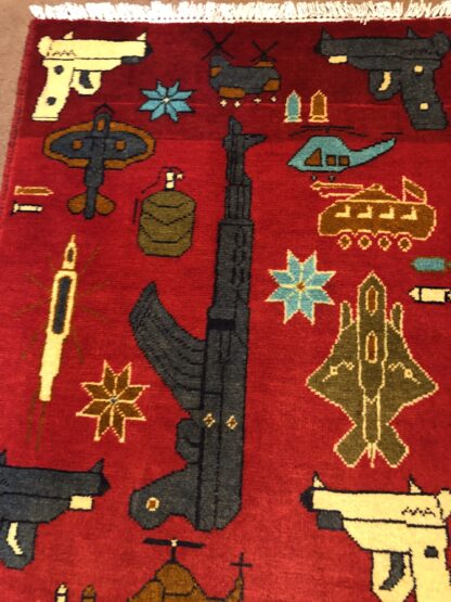 Hand Made Afghan war Rug, afghan weapons war rugs Size 60  cm x 80 cm - Image 2