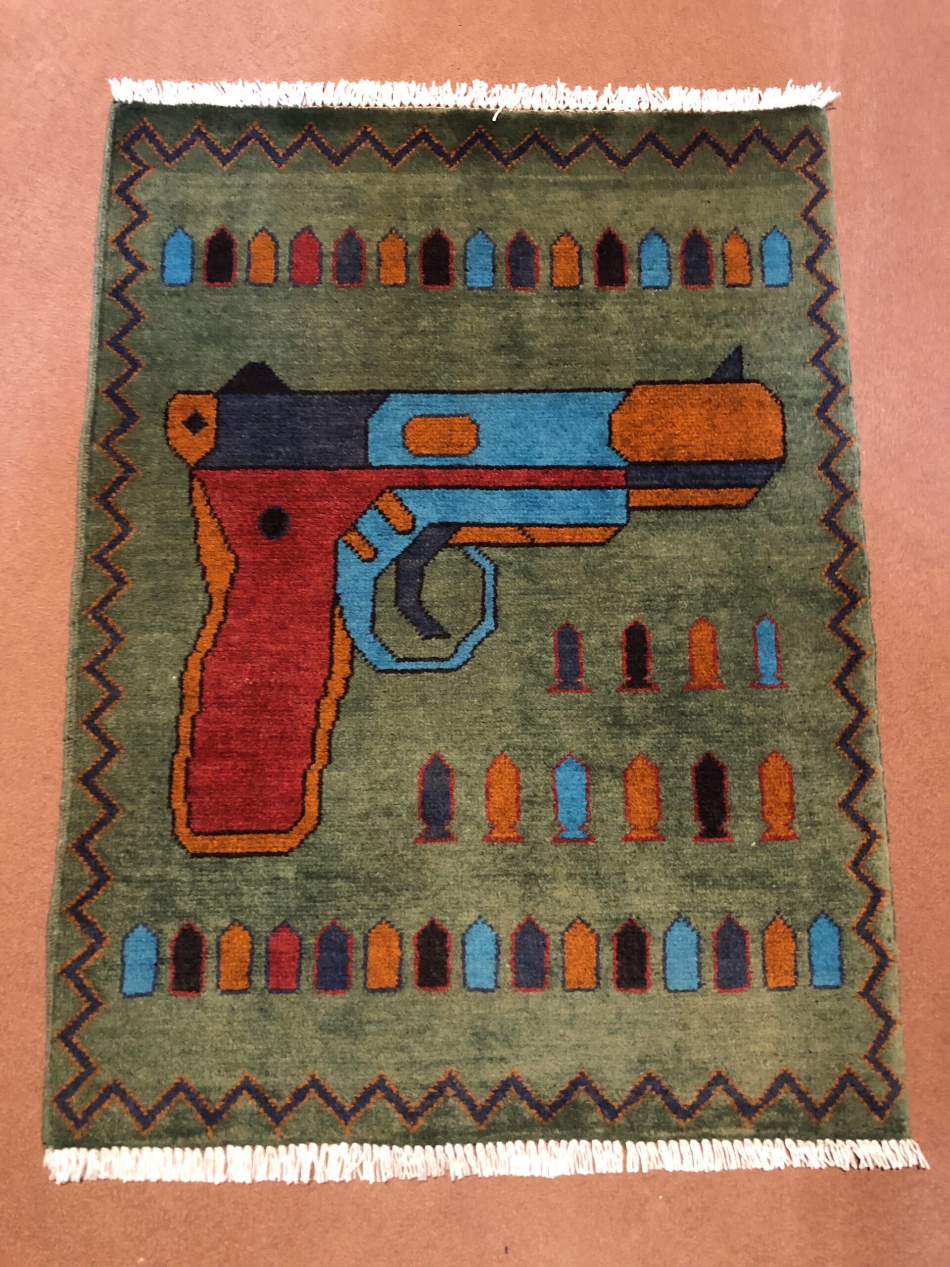 Hand Made Afghan war Rug, afghan pistol war rugs Size 60  cm x 80 cm