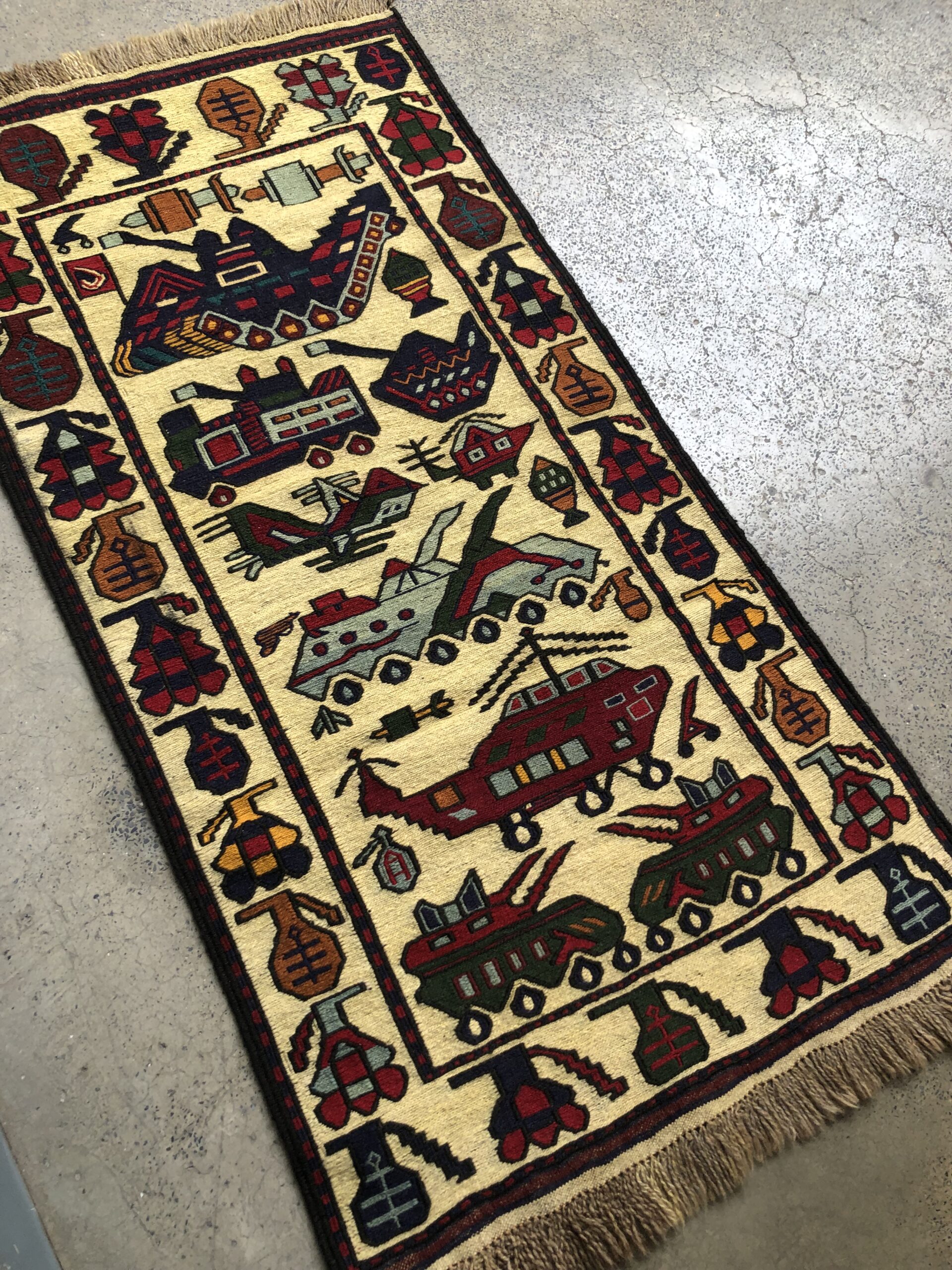 Hand Made Afghan war Rug, afghan ak47 and weapons war rugs Size 153 cm x 78 cm
