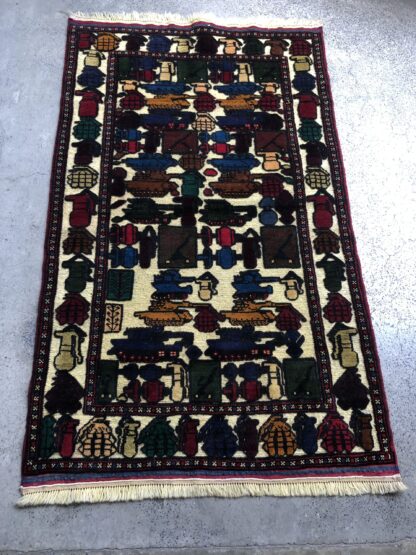 Hand Made Afghan war Rug, afghan ak47 and weapons war rugs Size 155 cm x 93 cm