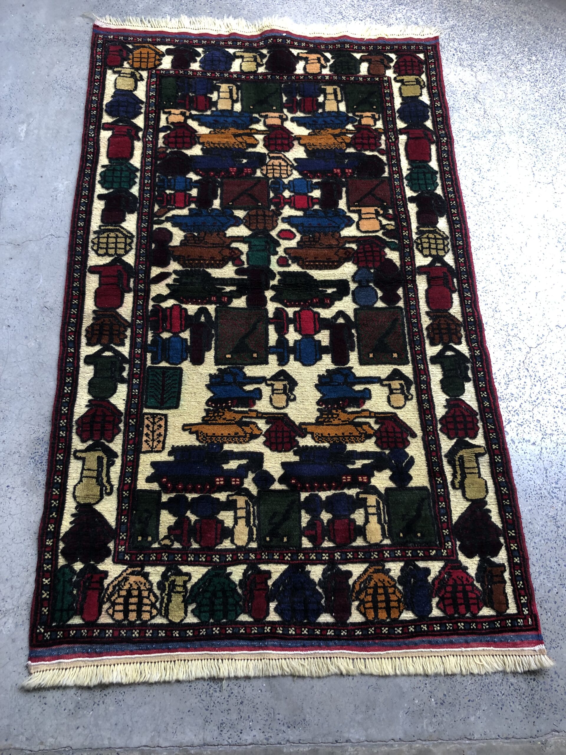Hand Made Afghan war Rug, afghan ak47 and weapons war rugs Size 155 cm x 93 cm