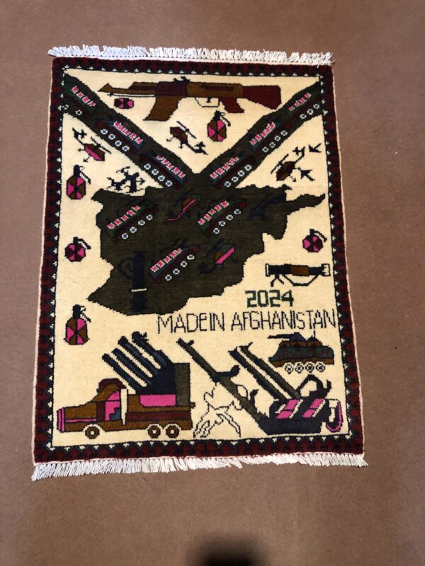 rug no 133 Hand Made Afghan war Rug , russian war rugs with weapons Size 60 cm x 80 cm