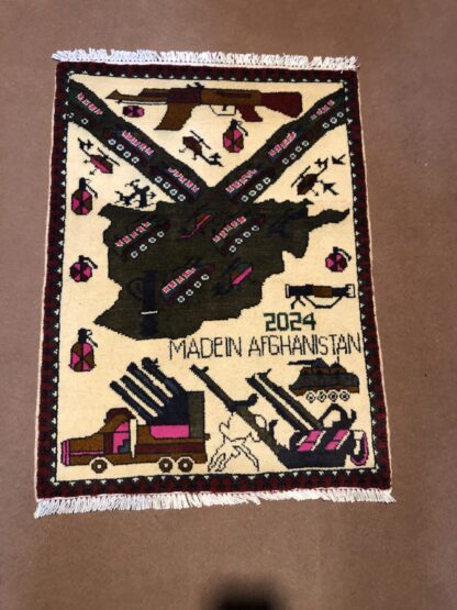 rug no 133 Hand Made Afghan war Rug , russian war rugs with weapons Size 60 cm x 80 cm