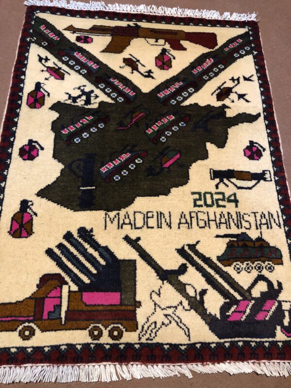 rug no 133 Hand Made Afghan war Rug , russian war rugs with weapons Size 60 cm x 80 cm - Image 2