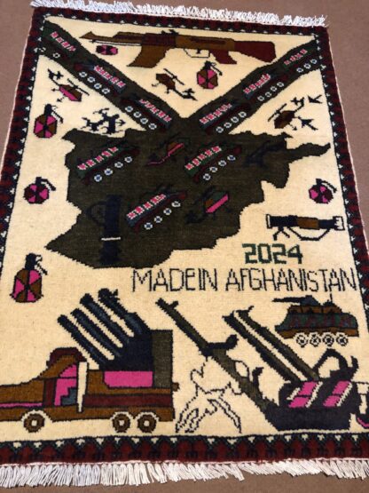 rug no 133 Hand Made Afghan war Rug , russian war rugs with weapons Size 60 cm x 80 cm - Image 2