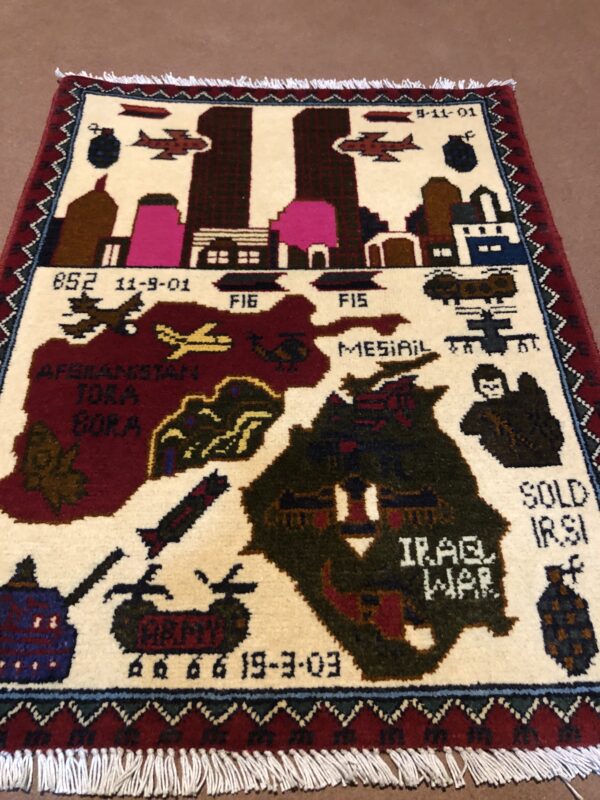 rug no 142 Hand Made Afghan war Rug , 911 rugs with weapons Size 60 cm x 80 cm - Image 2