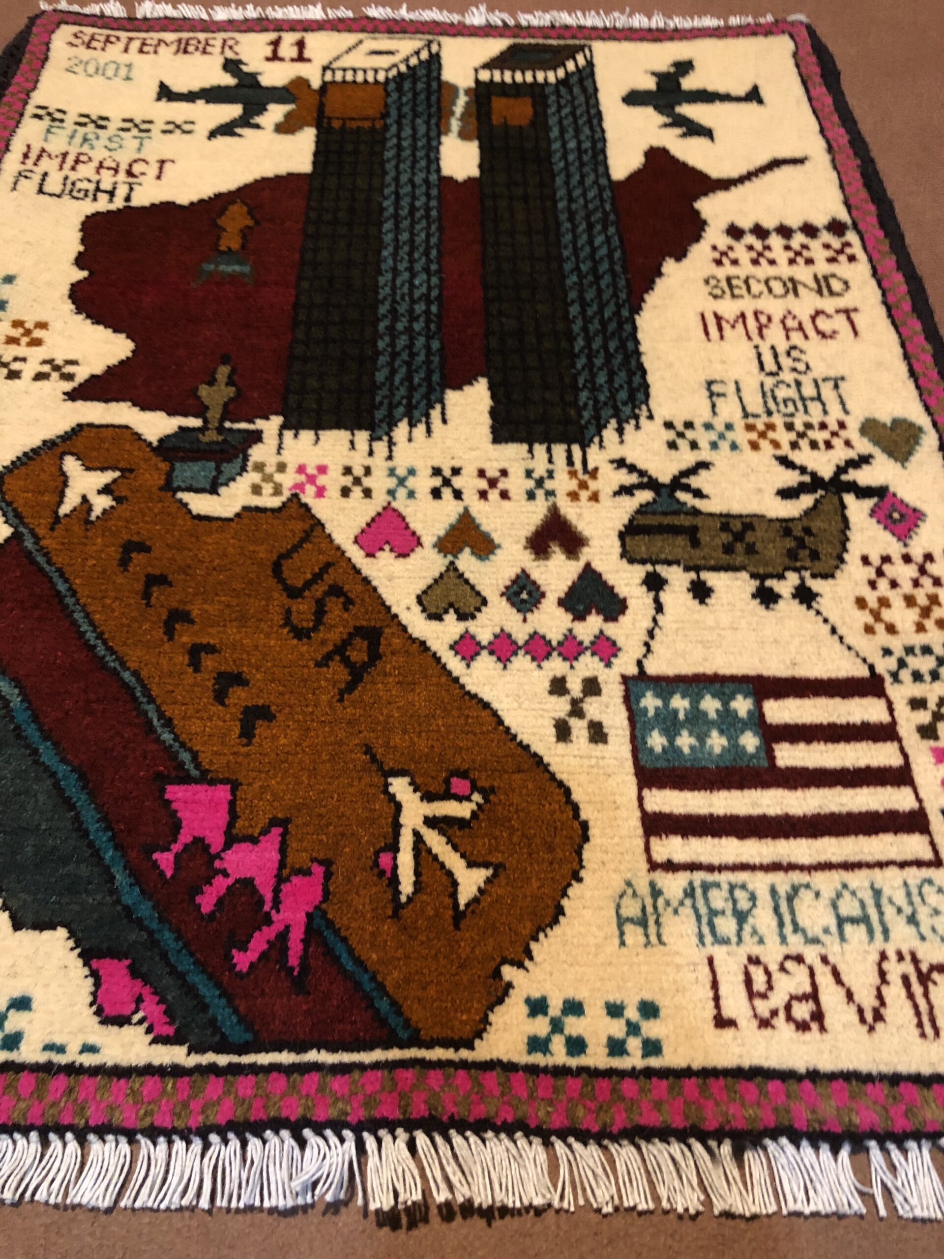 rug no 149 Hand Made Afghan war Rug , 9/11 world trade center war rugs with weapons Size 60  cm x 80 cm - Image 2