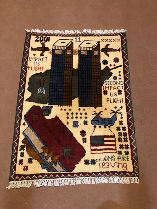 rug no 150 Hand Made Afghan war Rug , 9/11 world trade center war rugs with weapons Size 60  cm x 80 cm