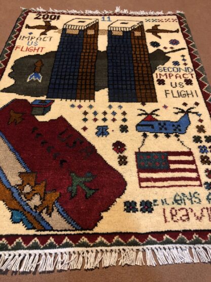 rug no 150 Hand Made Afghan war Rug , 9/11 world trade center war rugs with weapons Size 60  cm x 80 cm - Image 2