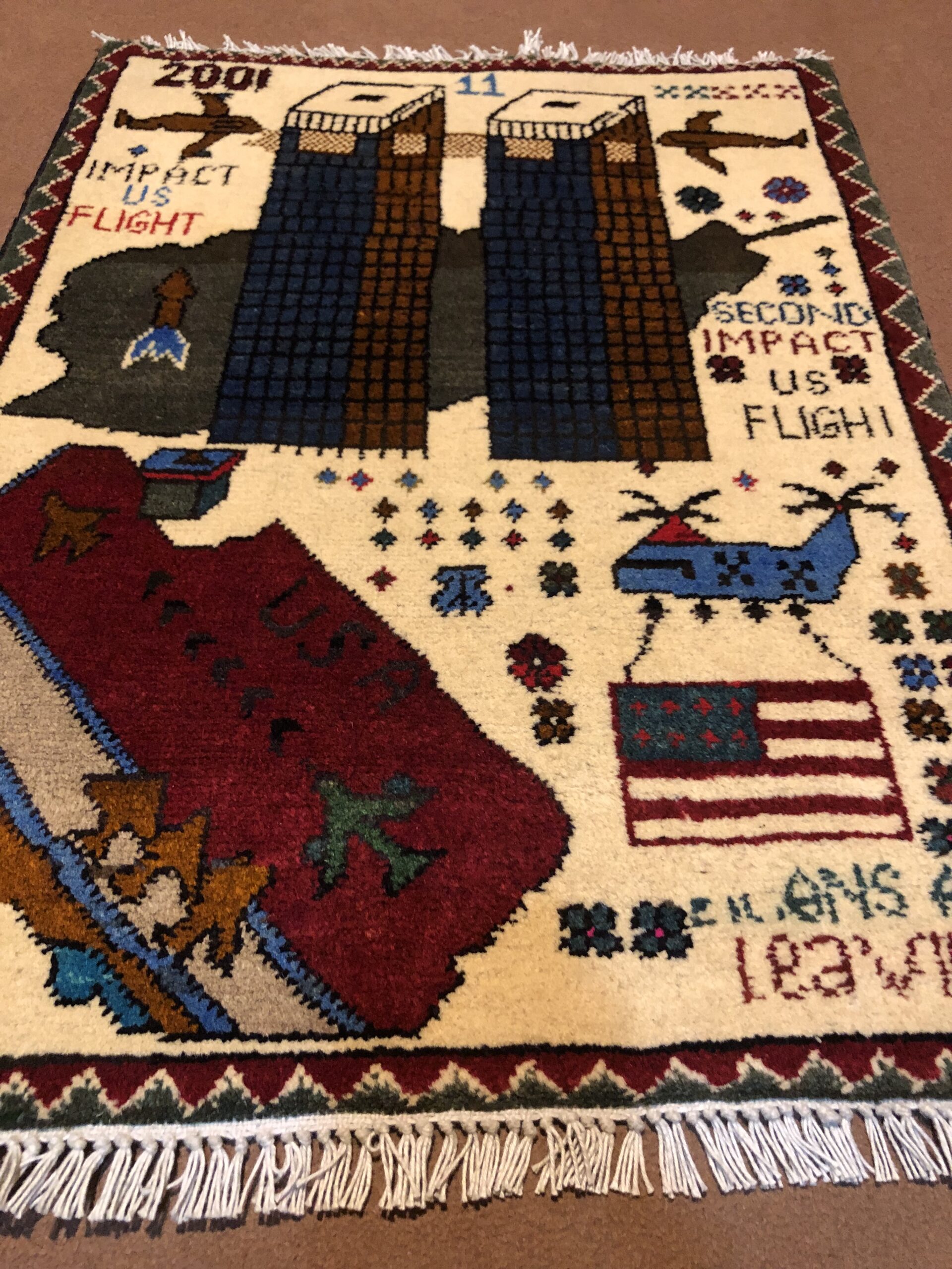 rug no 150 Hand Made Afghan war Rug , 9/11 world trade center war rugs with weapons Size 60  cm x 80 cm - Image 2