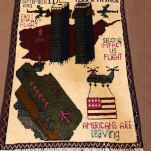 rug no 149 Hand Made Afghan war Rug , 9/11 world trade center war rugs with weapons Size 60  cm x 80 cm