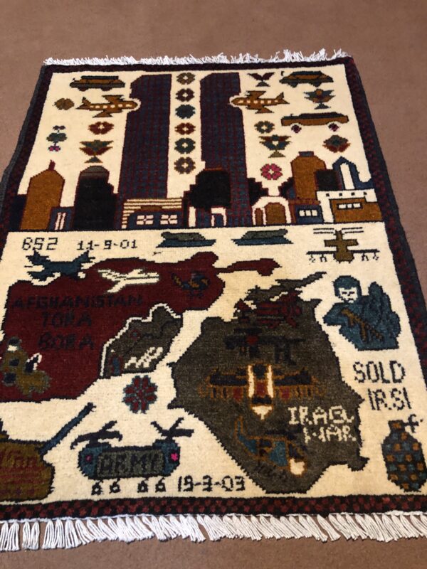 rug no 153 Hand Made Afghan war Rug , 911 rugs with weapons Size 60 cm x 80 cm - Image 2
