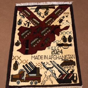 rug no 164 Hand Made Afghan war Rug , 9/11 world trade center war rugs with weapons Size 60  cm x 80 cm