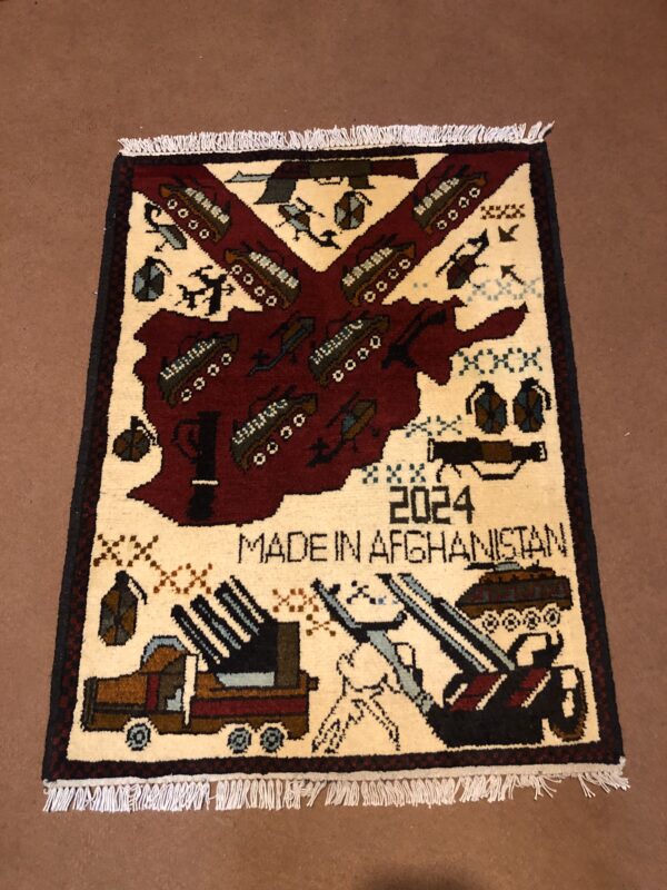 rug no 164 Hand Made Afghan war Rug , 9/11 world trade center war rugs with weapons Size 60  cm x 80 cm
