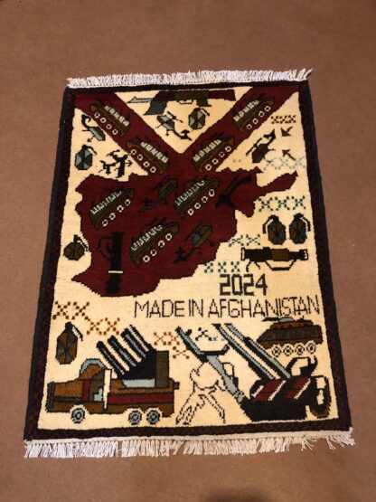 rug no 164 Hand Made Afghan war Rug , 9/11 world trade center war rugs with weapons Size 60  cm x 80 cm