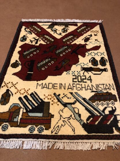 rug no 164 Hand Made Afghan war Rug , 9/11 world trade center war rugs with weapons Size 60  cm x 80 cm - Image 2