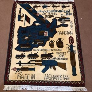 rug no 164 Hand Made Afghan war Rug , 9/11 world trade center war rugs with weapons Size 60  cm x 80 cm