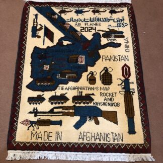 rug no 164 Hand Made Afghan war Rug , 9/11 world trade center war rugs with weapons Size 60  cm x 80 cm