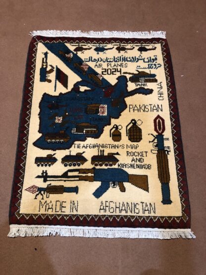 rug no 164 Hand Made Afghan war Rug , 9/11 world trade center war rugs with weapons Size 60  cm x 80 cm