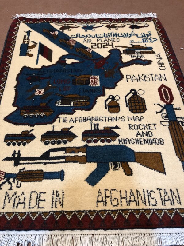 rug no 164 Hand Made Afghan war Rug , 9/11 world trade center war rugs with weapons Size 60  cm x 80 cm - Image 3