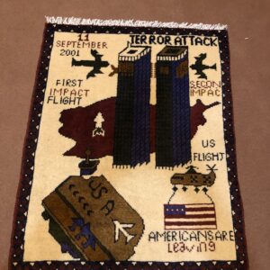 rug no 164 Hand Made Afghan war Rug , 9/11 world trade center war rugs with weapons Size 60  cm x 80 cm