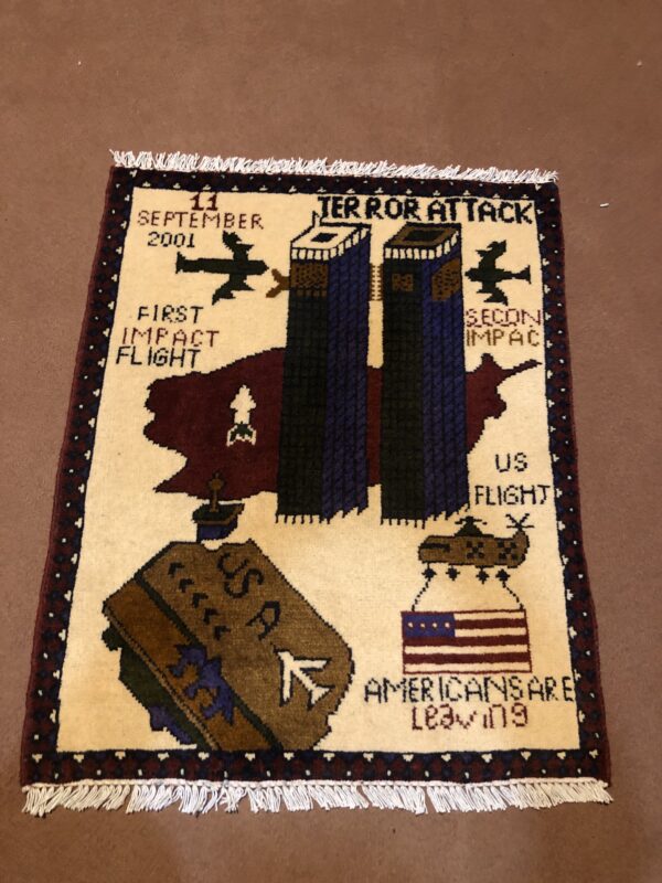 rug no 164 Hand Made Afghan war Rug , 9/11 world trade center war rugs with weapons Size 60  cm x 80 cm