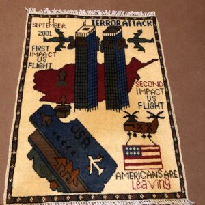 rug no 145 Hand Made Afghan war Rug , 9/11 world trade center war rugs with weapons Size 60  cm x 80 cm