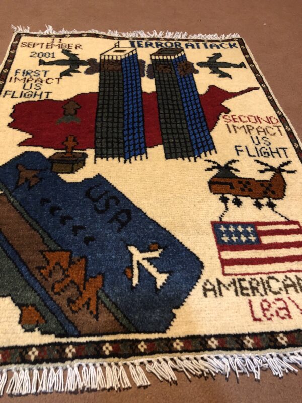 rug no 145 Hand Made Afghan war Rug , 9/11 world trade center war rugs with weapons Size 60  cm x 80 cm - Image 2