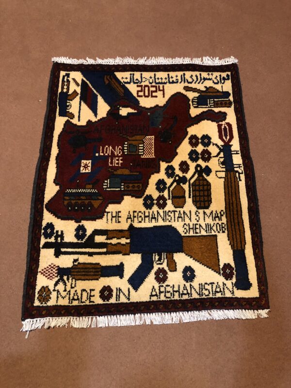 rug no 159 Hand Made Afghan war Rug , 9/11 world trade center war rugs with weapons Size 60  cm x 80 cm