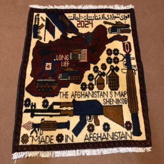 rug no 159 Hand Made Afghan war Rug , 9/11 world trade center war rugs with weapons Size 60  cm x 80 cm