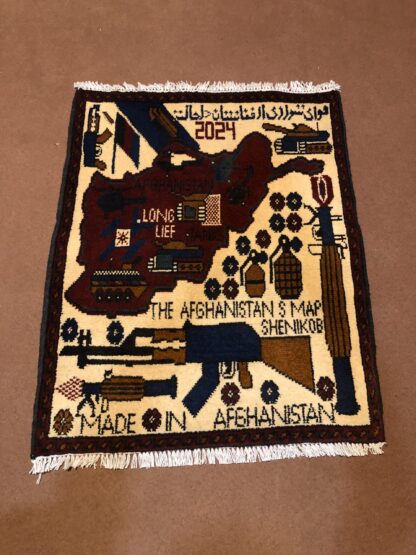 rug no 159 Hand Made Afghan war Rug , 9/11 world trade center war rugs with weapons Size 60  cm x 80 cm