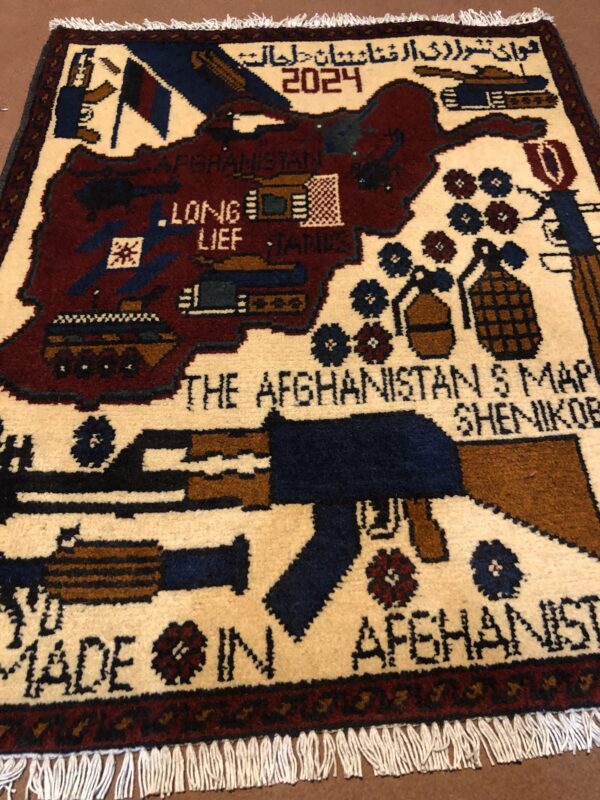 rug no 159 Hand Made Afghan war Rug , 9/11 world trade center war rugs with weapons Size 60  cm x 80 cm - Image 2