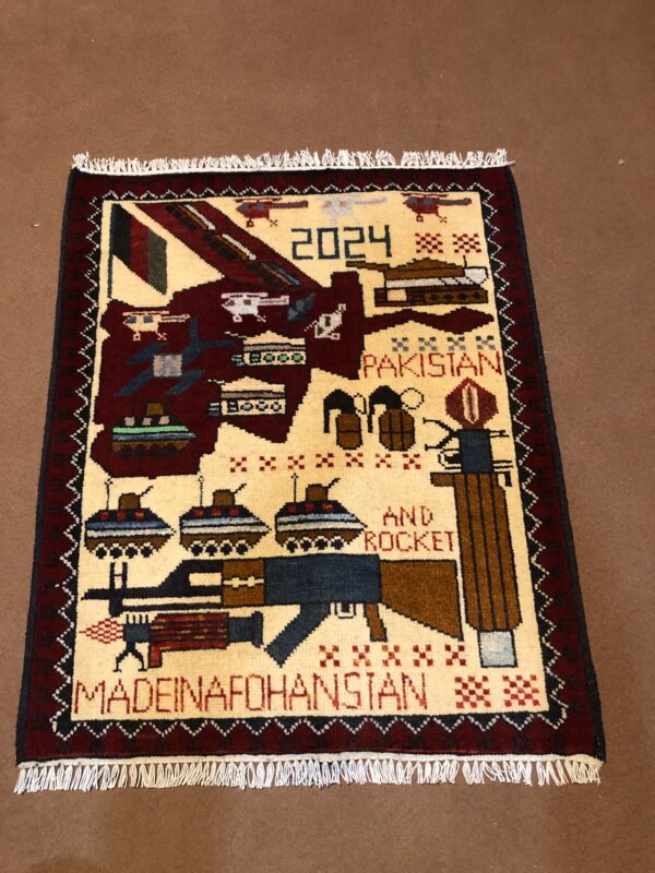 rug no 160Hand Made Afghan war Rug , 9/11 world trade center war rugs with weapons Size 60  cm x 80 cm